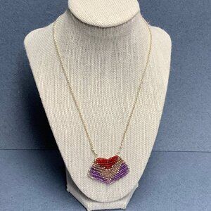Nakamol Seed Bead Necklace 18 In Silver Chain Pendant Red Grey Purple Retro Boho